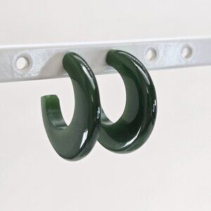 Green Hoop Crescent Earrings With Gold-Tone Stud Closure LI625